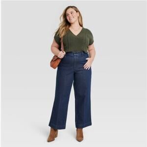 High Rise Wide Leg Cropped Stretch Jeans Sz 17 NWT Blue Universal Thread